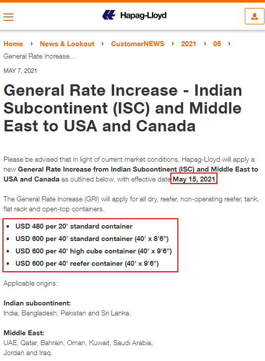Notice of Marine Freight Increase-3